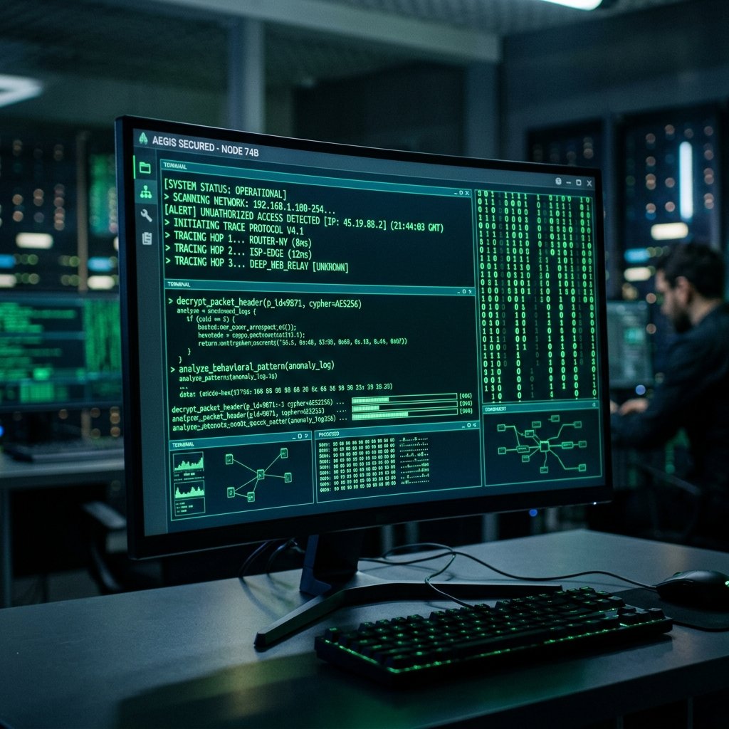 Auditor reviewing system logs and access records on a terminal screen
