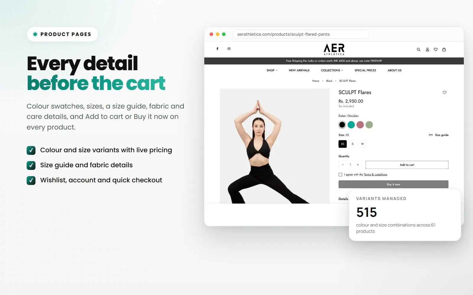 Aer Athletica: Product pages