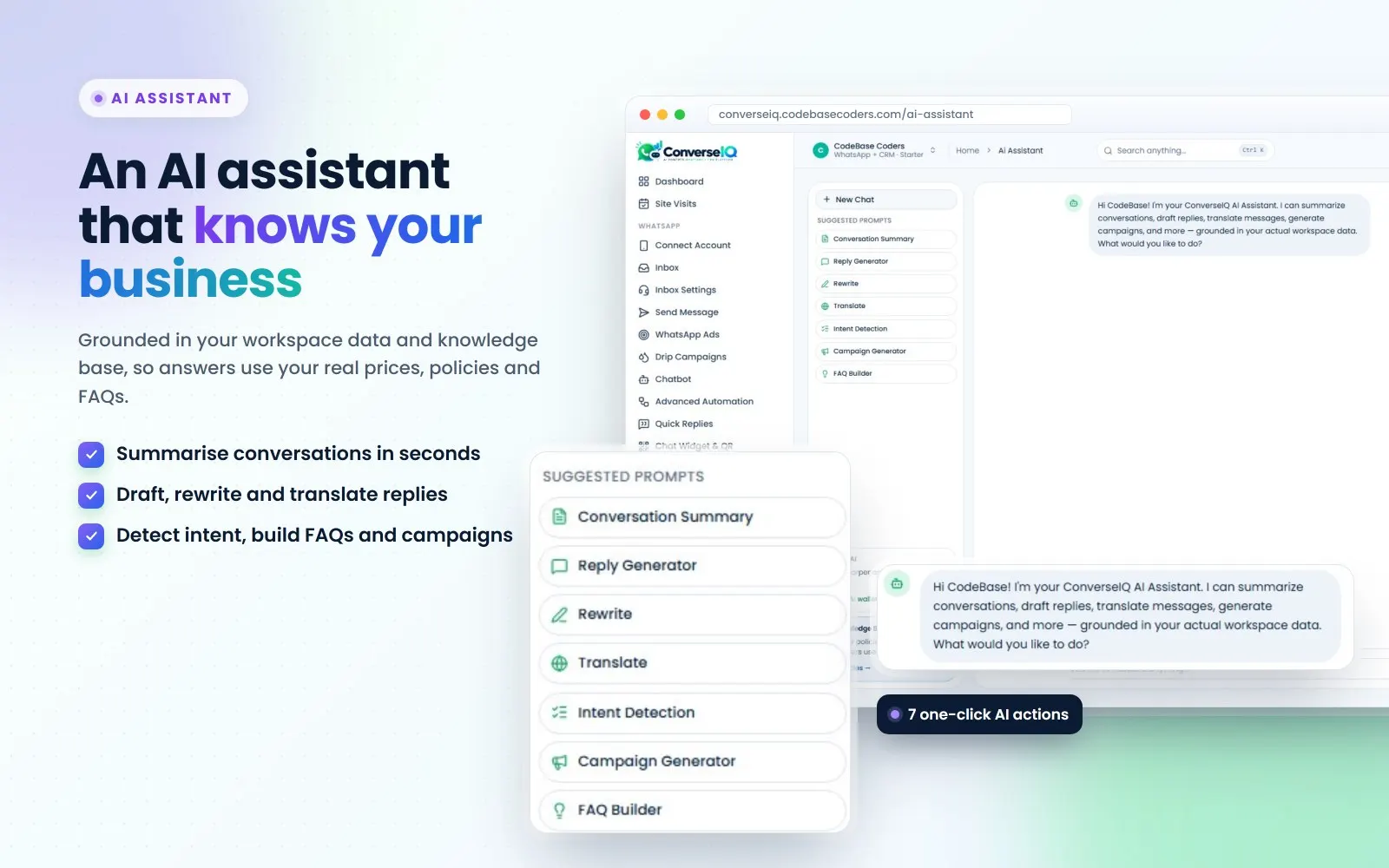 AI assistant inside ConverseIQ, software built by CodeBase Coders