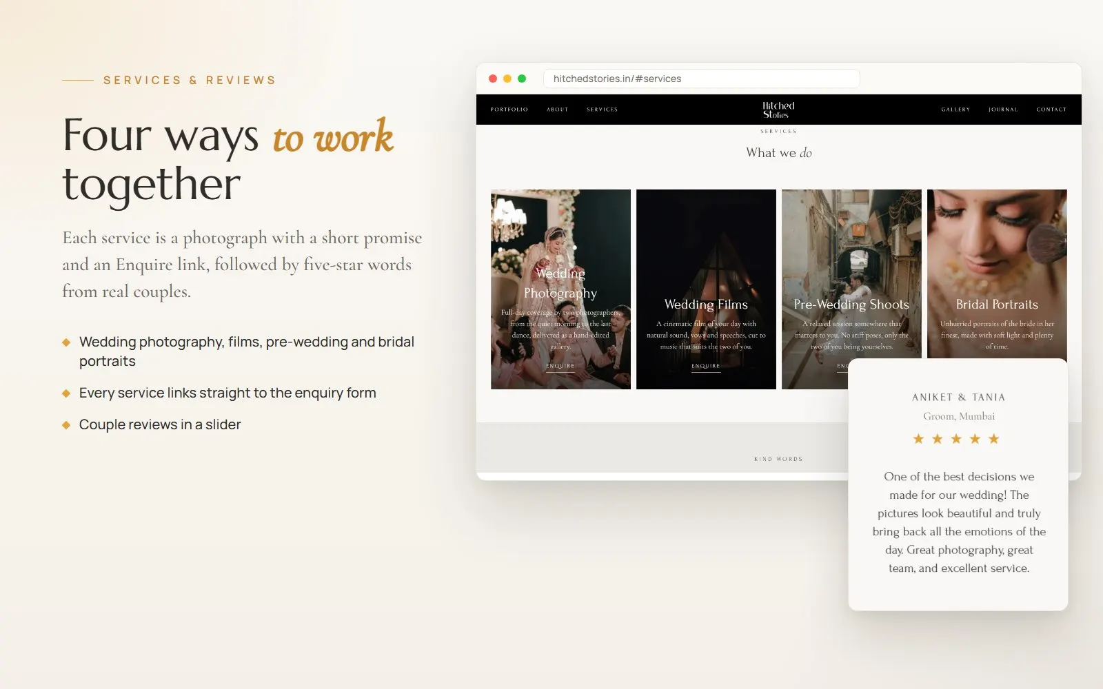 Hitched Stories: Services & reviews