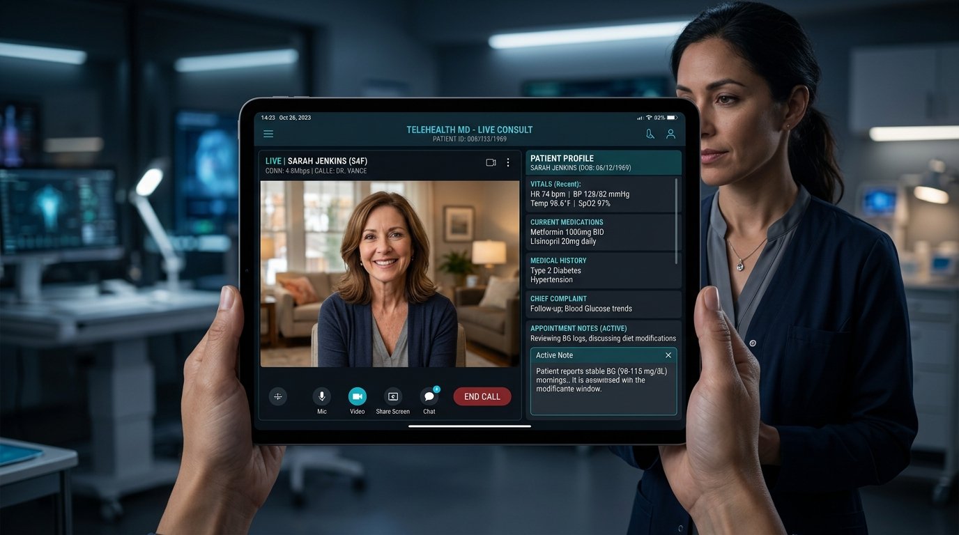 Telemedicine consultation running on a healthcare application